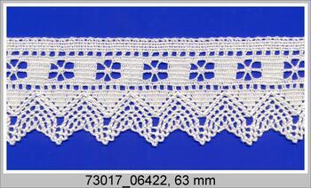 Cotton bobbin lace 73017, width 63 mm, half bleached