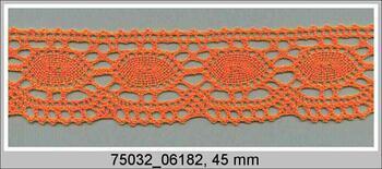 Paličkovaná krajka 75032 bavlněná, šířka 45 mm, sytě oranžová