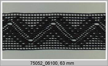 Cotton bobbin lace insert 75052, width 63 mm, black