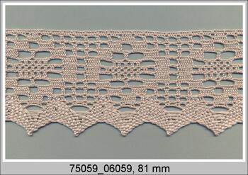 Cotton bobbin lace 75059, width 81 mm, light linen gray