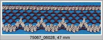 Cotton bobbin lace 75067, width 47 mm, dark olive/linen gray