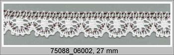 Cotton bobbin lace 75088, width 27 mm, white/dark brown