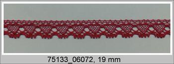 Cotton bobbin lace 75133, width 19 mm, cranberry