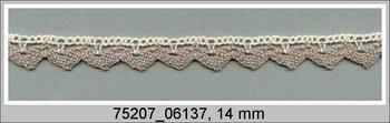 Cotton bobbin lace 75207, width 14 mm, ecru/dark linen gray