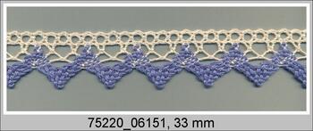 Cotton bobbin lace 75220, width 33 mm, ecru/sky blue