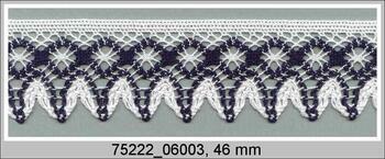 Cotton bobbin lace 75222, width 46 mm, white/black