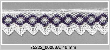 Cotton bobbin lace 75222, width 46 mm, white/dark blue