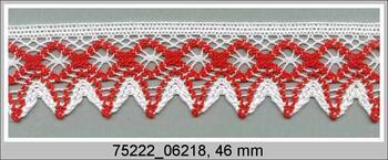 Cotton bobbin lace 75222, width 46 mm, white/red