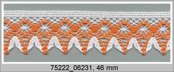 Cotton bobbin lace 75222, width 46 mm, white/rich orange