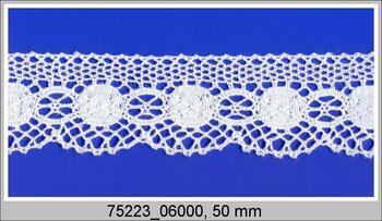 Cotton bobbin lace 75223, width 50 mm, white