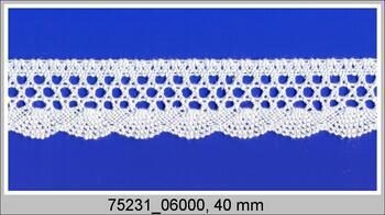 Cotton bobbin lace 75231, width 40 mm, white