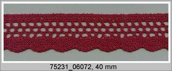 Cotton bobbin lace 75231, width 40 mm, cranberry