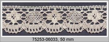 Cotton bobbin lace 75253, width 50 mm, light linen gray/light cream