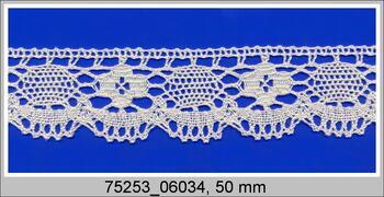 Cotton bobbin lace 75253, width 50 mm, light cream