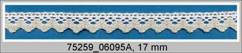 Cotton bobbin lace 75259, width 17 mm, white/light linen gray
