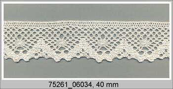 Cotton bobbin lace 75261, width 40 mm, light cream