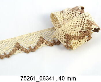 Cotton bobbin lace 75261, width 40 mm, beige/dark beige