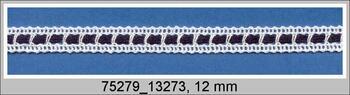 Cotton bobbin lace insert 75279, width 13 mm, white merc./black ribbon