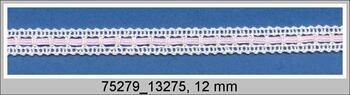 Cotton bobbin lace insert 75279, width 13 mm, white merc./pink ribbon