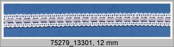 Cotton bobbin lace insert 75279, width 13 mm, white merc./gray ribbon