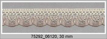 Cotton bobbin lace 75292, width 30 mm, ecru/light linen gray/dark linen gray