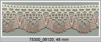 Cotton bobbin lace 75300, width 48 mm, ecru/light linen gray/dark linen gray