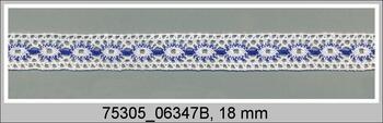 Cotton bobbin lace insert 75305, width 18 mm, white/royal blue