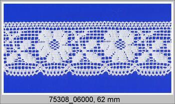 Cotton bobbin lace 75308, width 62 mm, white