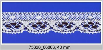 Cotton bobbin lace 75320, width 40 mm, white/black