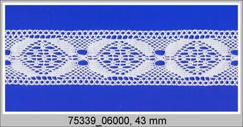 Cotton bobbin lace insert 75339, width 43 mm, white