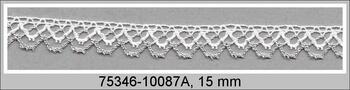 Cotton bobbin lace 75346, width 15 mm, white/Lurex silver