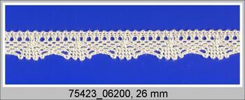 Cotton bobbin lace 75423, width 26 mm, ecru/light linen gray