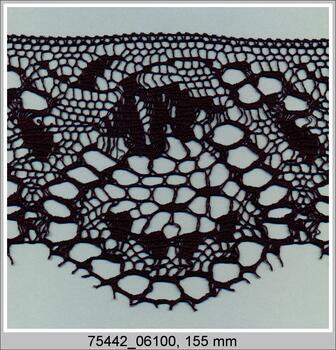 Cotton bobbin lace 75442, width 155 mm, black
