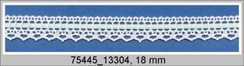 Cotton bobbin lace 75445, width 18 mm, white/green ribbon