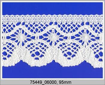 Cotton bobbin lace 75449, width 95 mm, white