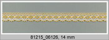 Paličkovaná krajka 81215 bavlněná, šířka 14 mm, bílá/tm.žlutá