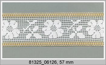 Paličkovaná vsadka 81325 bavlněná, šířka 57 mm, bílá/tmavě žlutá