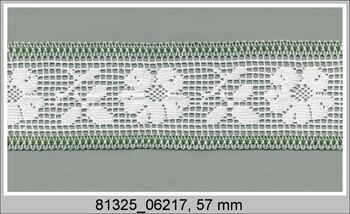 Paličkovaná vsadka 81325 bavlněná, šířka 57 mm, bílá/trávová zelená