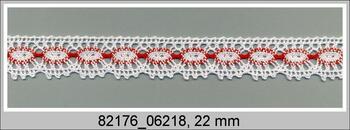 Paličkovaná krajka 82176 bavlněná, šířka 22 mm, bílá/červená