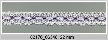 Paličkovaná krajka 82176 bavlněná, šířka 22 mm, bílá/purpurová