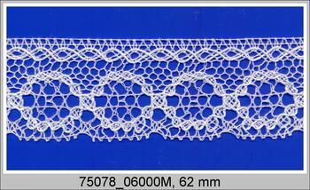 Paličkovaná krajka 75078 bavlněná, šířka 62 mm, bílá mercerovaná