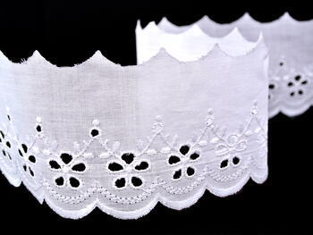 Cotton embroidery lace 65002, width 69 mm, white - 1