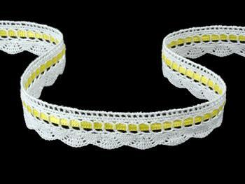 Cotton bobbin lace 73009, width 18 mm, white/yellow ribbon - 1