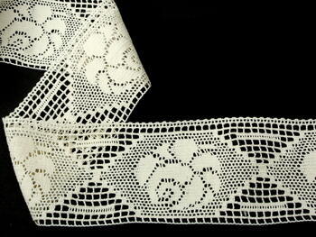 Cotton bobbin lace insert 75008, width 79 mm, ecru - 1