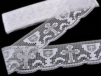 Cotton bobbin lace 75017, width 48 mm, white - 1