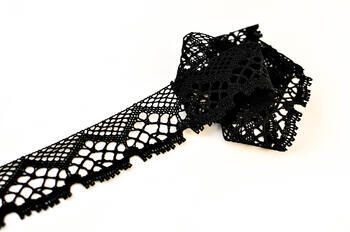 Cotton bobbin lace 75022, width 45 mm, black - 1
