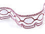 Cotton bobbin lace 75032, width 45 mm, white/cranberry - 1/5