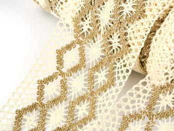 Cotton bobbin lace insert 75036, width 100 mm, ecru/chocolate - 1