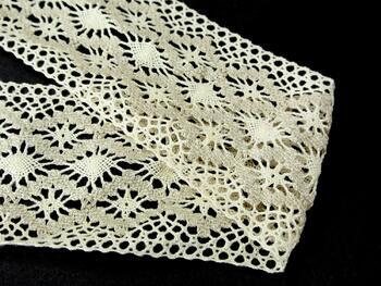 Cotton bobbin lace insert 75036, width 100 mm, ecru/light linen gray - 1