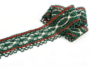 Bobbin lace No. 75037 dark green/light red/light linen | 30 m